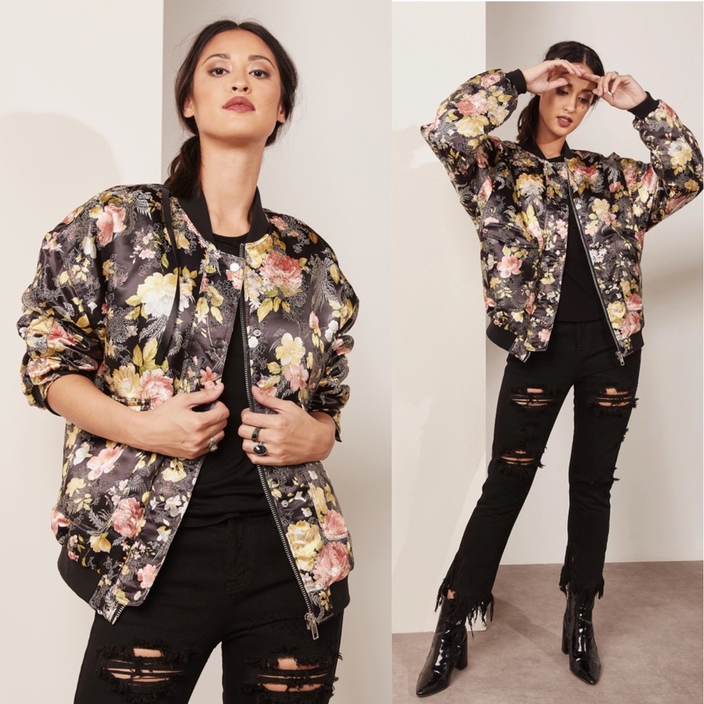 Free People | NWT Jacquard Floral Bomber Jacket